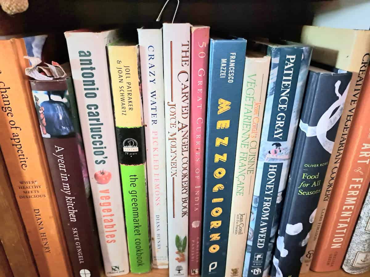 Books on a bookshelf.