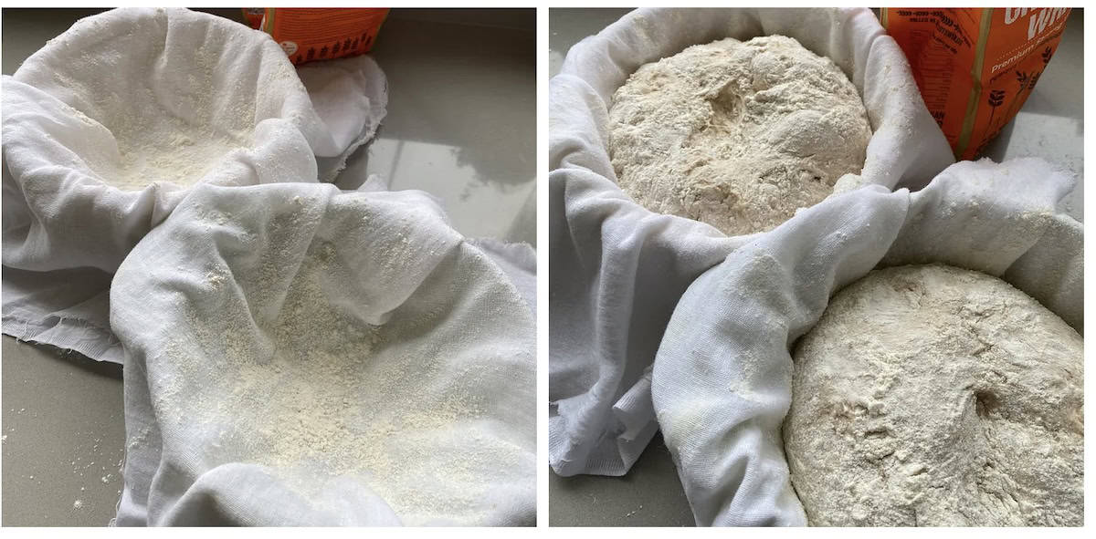 Bowls lined with white muslin.