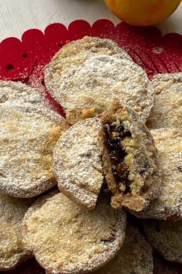Small Streusel Mince Pies on a red place mat.