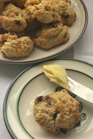 Rock Buns (Rock Cakes) on small plates.