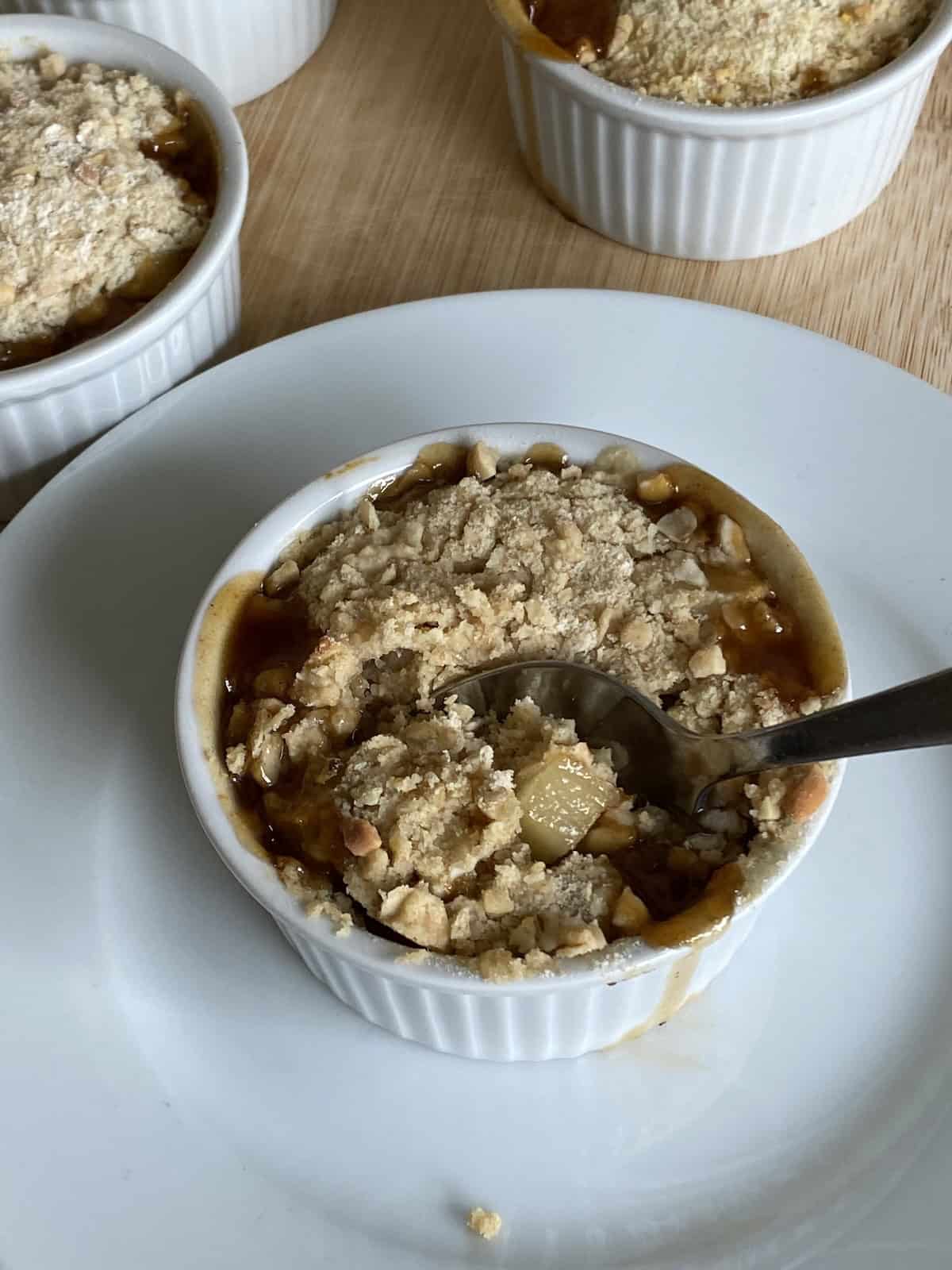Individual Crumble on a white plate.