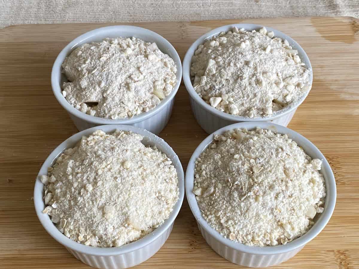 4 Individual Crumbles in white Ramekins.