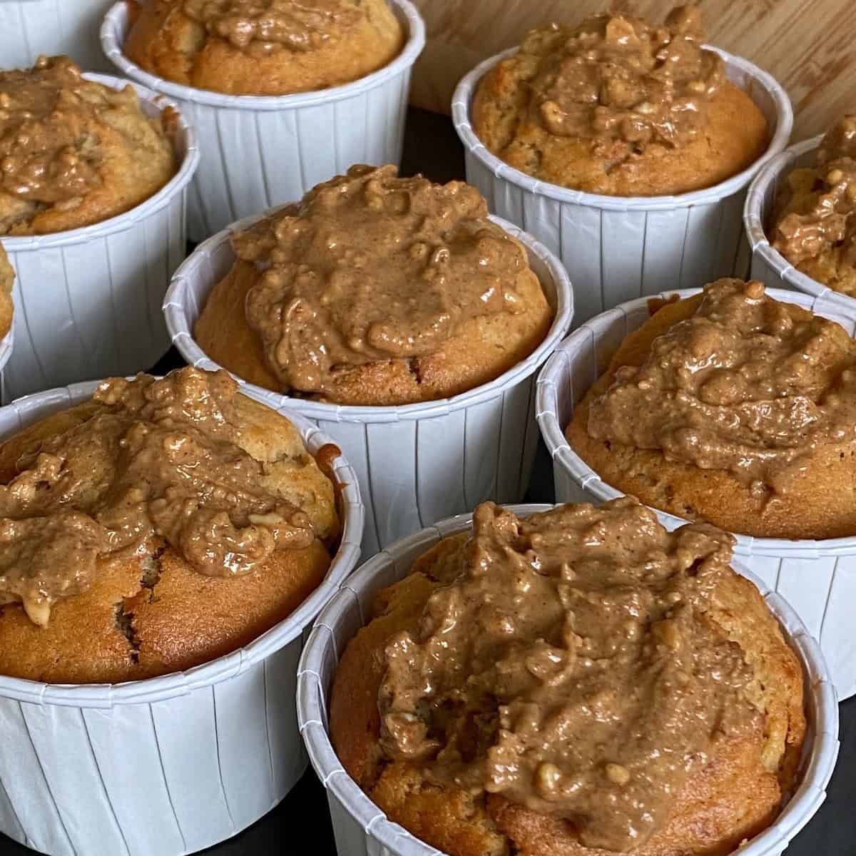Tray of Banana and Peanut Butter Muffins.