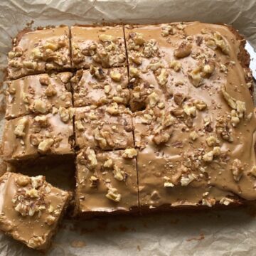 Slices of Coffee and Walnut Traybake.