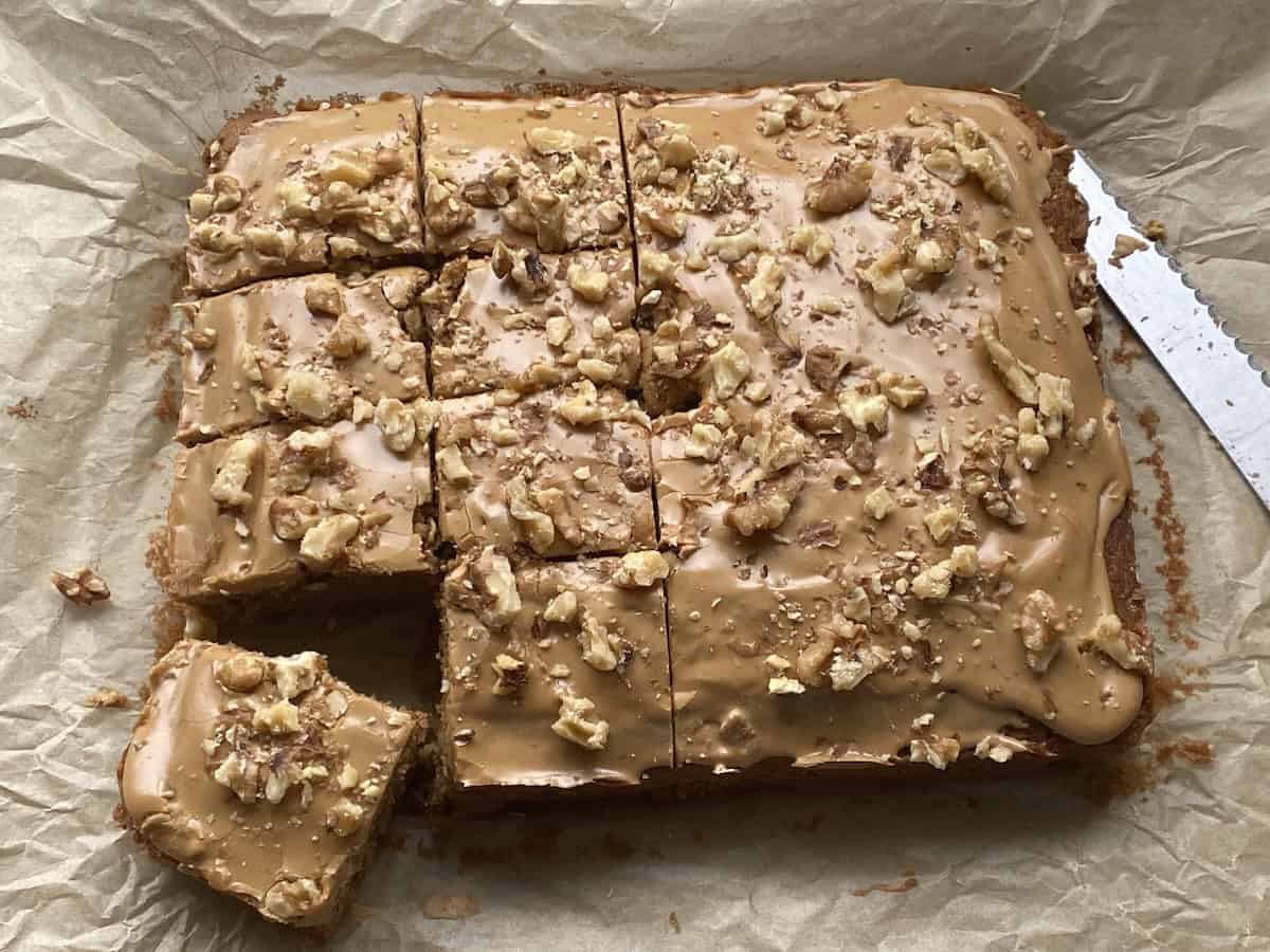 Slices of Coffee and Walnut Traybake.