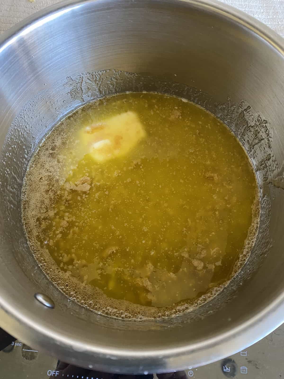 Butter and Sugar melting in a pan.